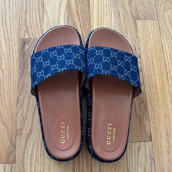 Gucci sz EU 45 US 11.5 denim slide sandals excellent pre owned condition - Picture 3 of 8